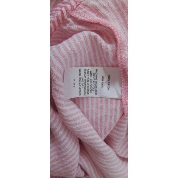 LIZ Clayborne Top Women's M Long Gathered Sleeve VNeck Popover Pink White Stripe - Picture 9 of 10